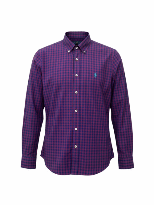 Camisa Ralph Lauren Masculina Xadrez Vinho Pony Azul