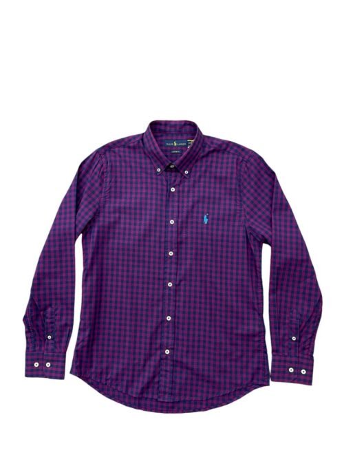 Camisa Ralph Lauren Masculina Xadrez Vinho Pony Azul