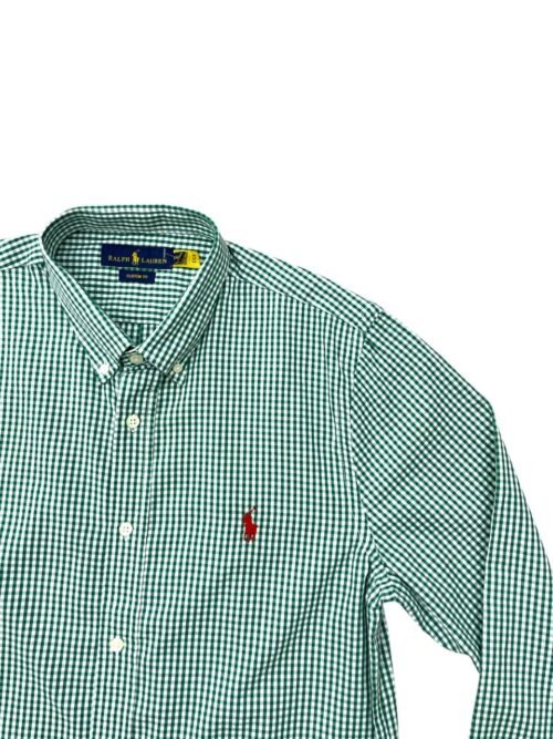 Camisa Ralph Lauren Masculina Verde Micro Xadrez Pony Vermelho