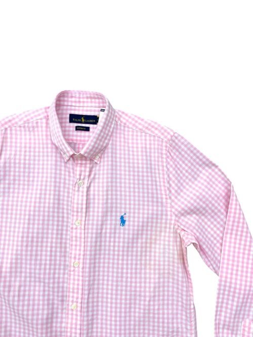 Camisa Ralph Lauren Masculina Xadrez Clássico Rosa Claro Pony Azul Celeste