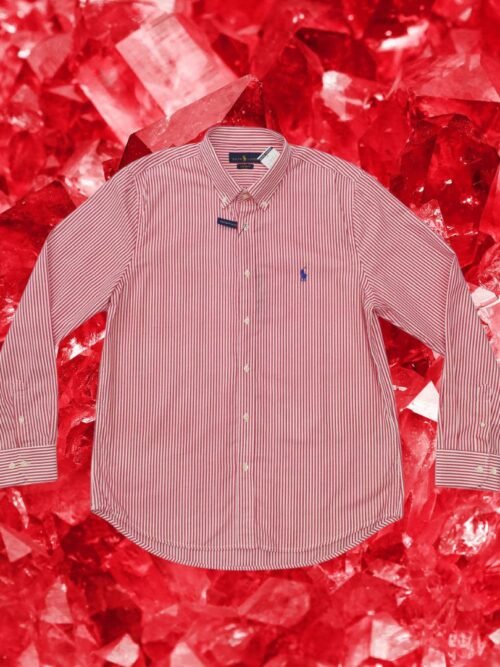 Camisa Ralph Lauren Masculina Vermelha Listras Pony Azul
