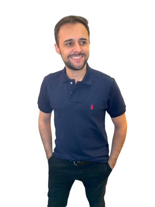 Polo Ralph Lauren Masculina Azul Marinho Pony Vermelho