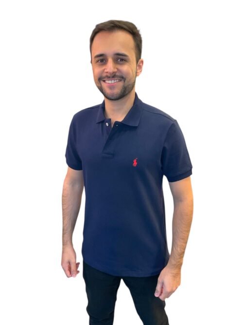 Polo Ralph Lauren Masculina Azul Marinho Pony Vermelho