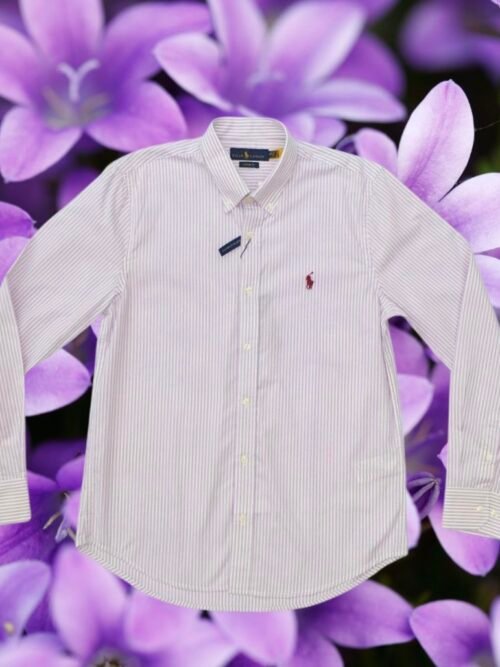 Camisa Ralph Lauren Masculina Lilás Listras Pony Bordô