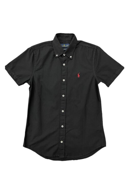 Camisa Ralph Lauren Masculina Oxford Manga Curta Preta Pony Vermelho