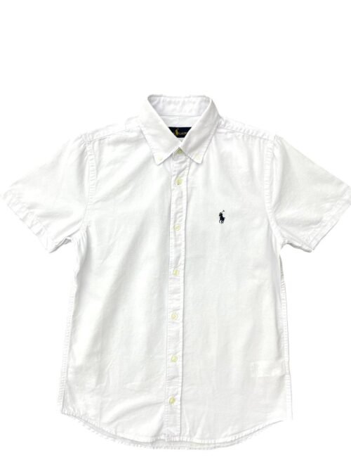 Camisa Ralph Lauren Masculina Oxford Manga Curta Branca Pony Marinho