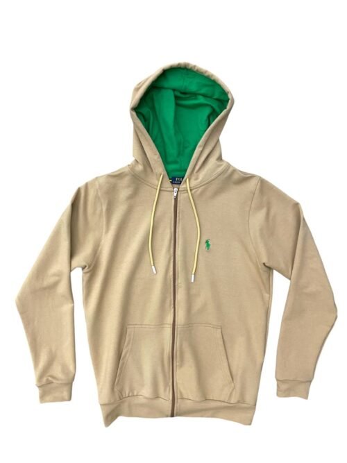 Moletom Zipper Ralph Lauren Masculino Creme Pony Verde
