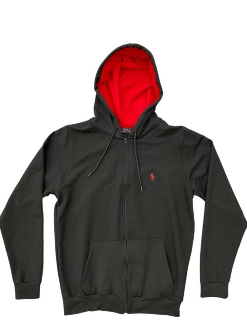 Moletom Zipper Ralph Lauren Masculino Preto Pony Vermelho