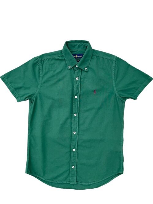 Camisa Ralph Lauren Masculina Oxford Manga Curta Verde Floresta Pony Bordô