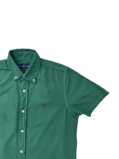 Camisa Ralph Lauren Masculina Oxford Manga Curta Verde Floresta Pony Bordô