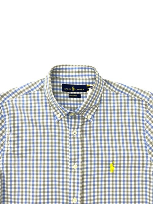 Camisa Ralph Lauren Masculina Xadrez Azul Cinzento Pony Amarelo