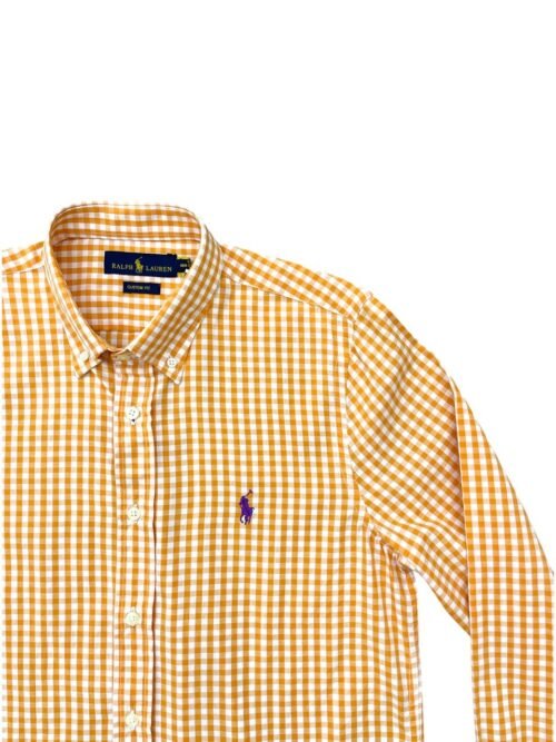 Camisa Ralph Lauren Masculina Xadrez Clássico Laranja Pony Roxo
