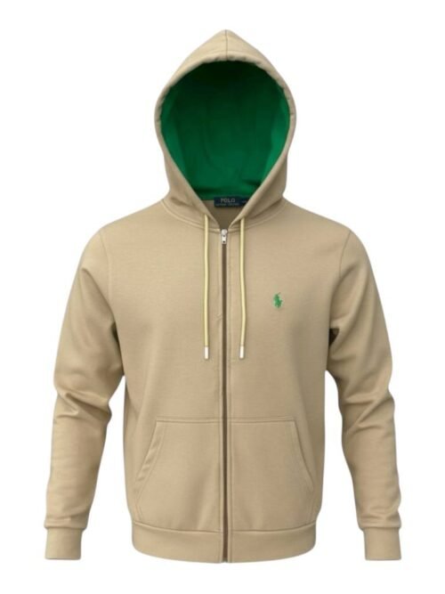 Moletom Zipper Ralph Lauren Masculino Creme Pony Verde