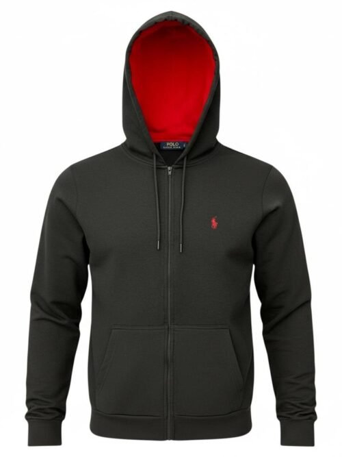 Moletom Zipper Ralph Lauren Masculino Preto Pony Vermelho