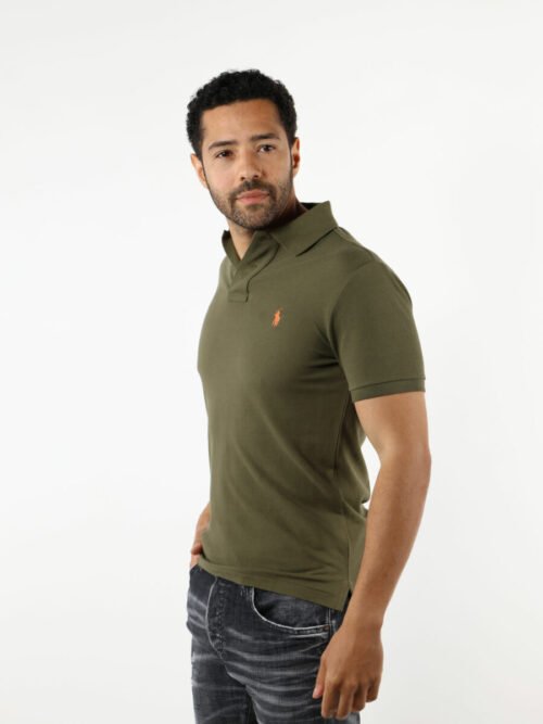 Polo Ralph Lauren Masculina Verde Exército Pony Laranja