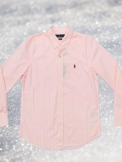 Camisa Ralph Lauren Masculina Rosa Listras Maxi Pony Bordô