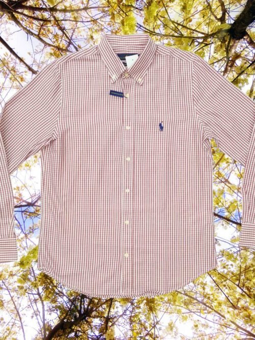 Camisa Ralph Lauren Masculina Vermelha Listras Pony Azul Marinho