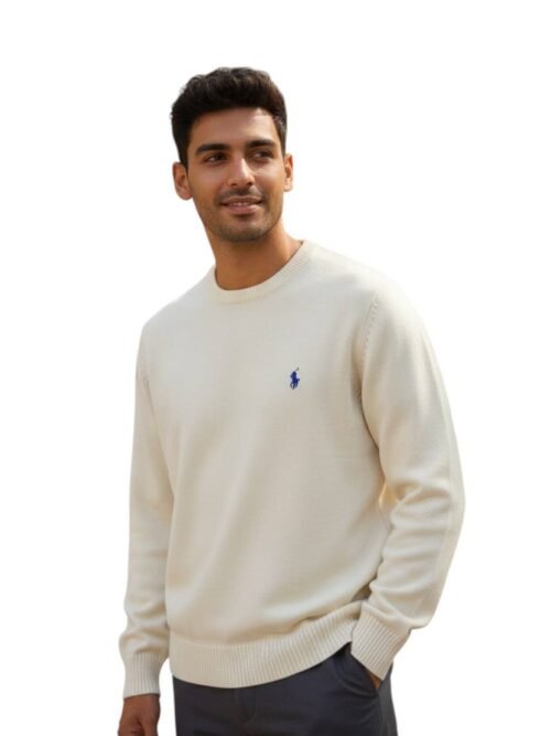 Suéter Ralph Lauren Masculino Creme Pony Azul