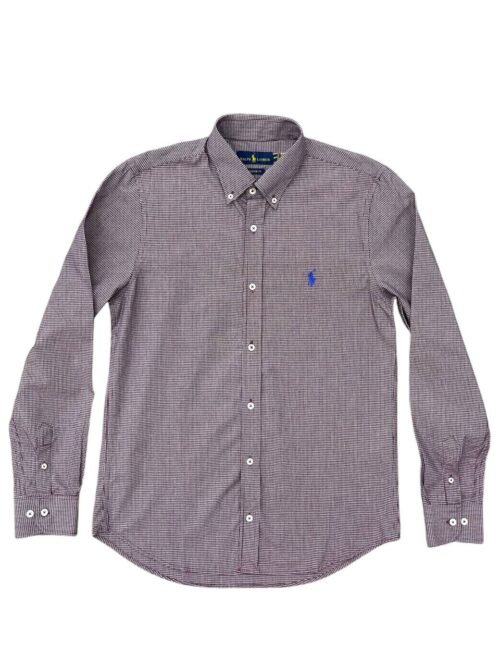 Camisa Ralph Lauren Masculina Micro Xadrez Bordô Pony Azul