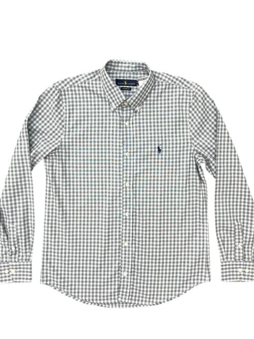 Camisa Ralph Lauren Masculina Xadrez Clássico Cinzento Pony Marinho