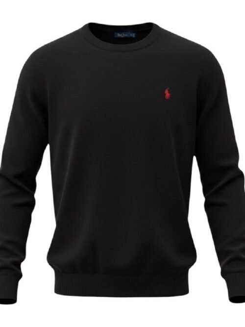 Suéter Ralph Lauren Masculino Preto Puro Algodão Pony Vermelho