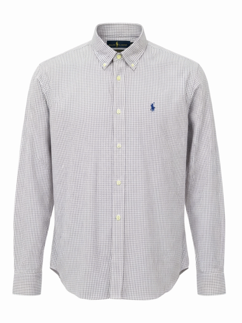 Camisa Ralph Lauren Masculina Micro Xadrez Granulado Pony Azul
