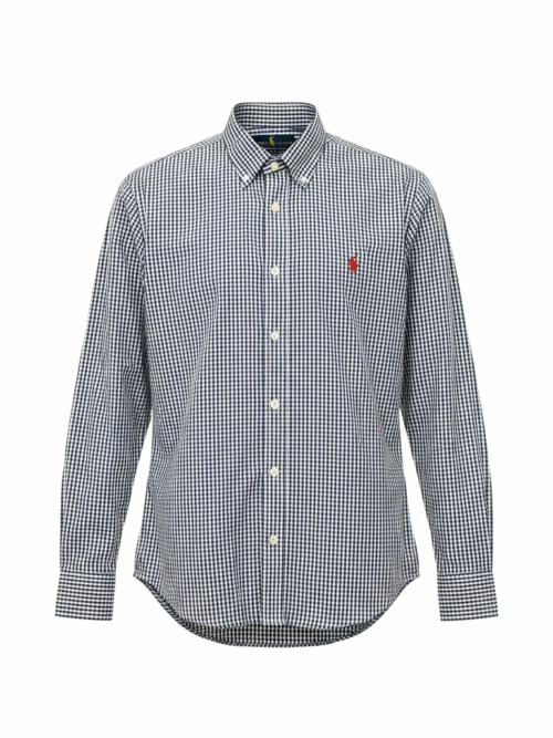 Camisa Ralph Lauren Masculina Micro Xadrez Azul Petróleo Pony Vermelho
