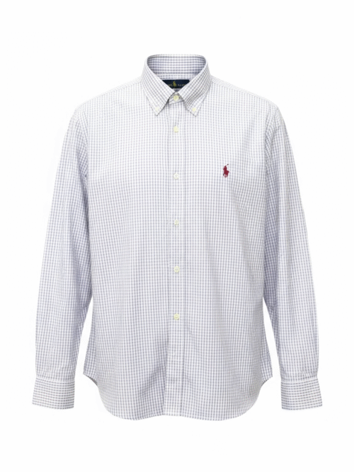 Camisa Ralph Lauren Masculina Micro Xadrez Lavanda Pony Lilás