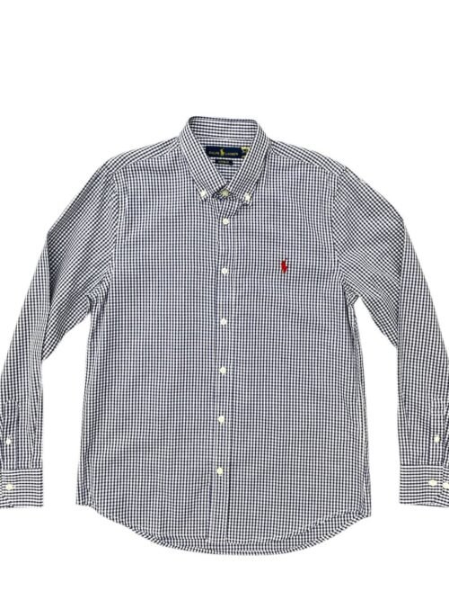 Camisa Ralph Lauren Masculina Micro Xadrez Azul Petróleo Pony Vermelho
