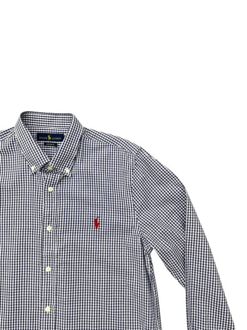 Camisa Ralph Lauren Masculina Micro Xadrez Azul Petróleo Pony Vermelho