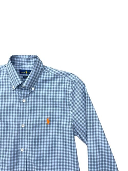 Camisa Ralph Lauren Masculina Xadrez Cinzento Pony Laranja