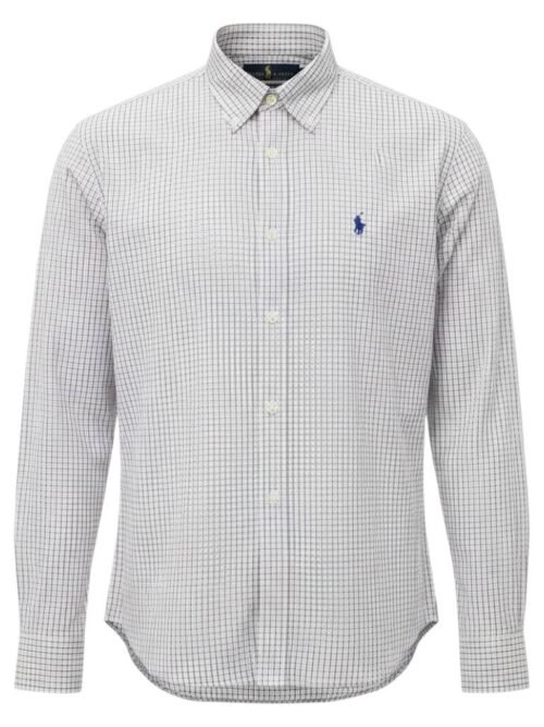 Camisa Ralph Lauren Masculina Micro Xadrez Granulado Pony Azul