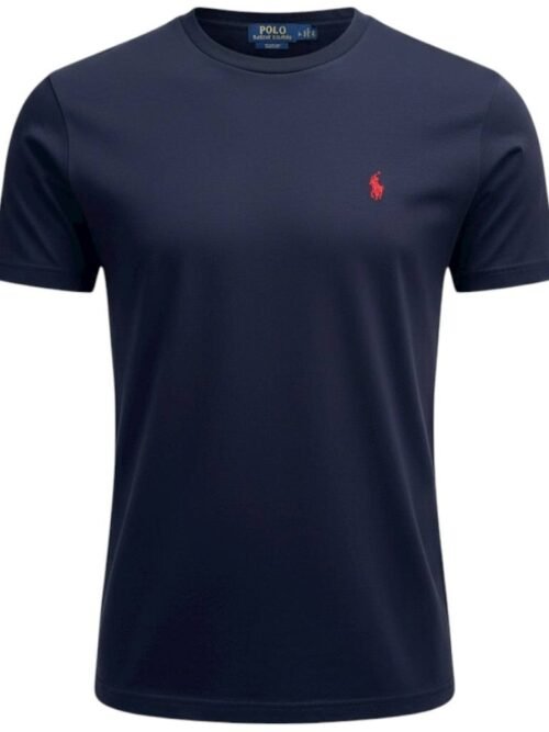 Camiseta Básica Ralph Lauren Masculina Azul Marinho Pony Vermelho