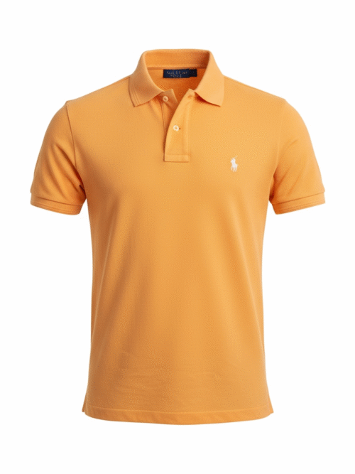 Polo Ralph Lauren Masculina Abóbora Pony Branco Gola Diferenciada