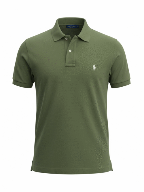 Polo Ralph Lauren Masculina Verde Oliva Pony Branco