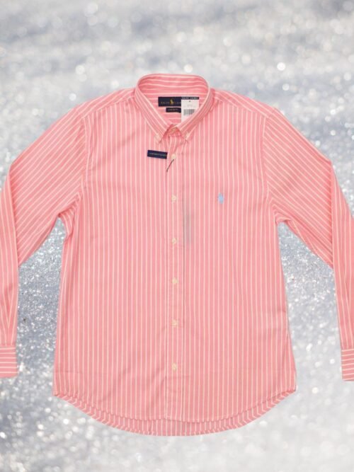 Camisa Ralph Lauren Masculina Rosê Listras Brancas Pony Azul Bebê