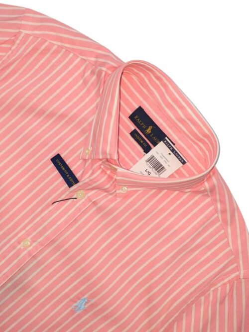 Camisa Ralph Lauren Masculina Rosê Listras Brancas Pony Azul Bebê