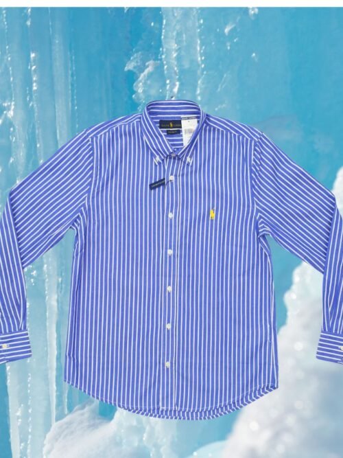 Camisa Ralph Lauren Masculina Azul Oceano Listras Brancas Pony Amarelo