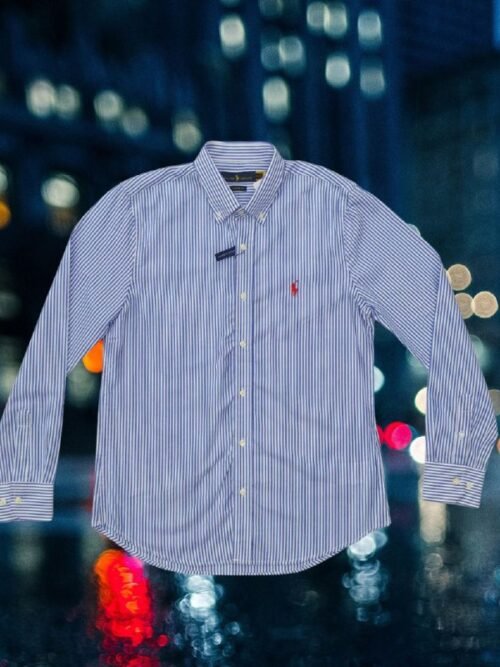 Camisa Ralph Lauren Masculina Azul Listras Pony Vermelho