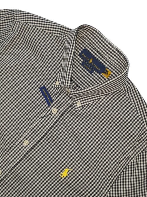 Camisa Ralph Lauren Masculina Micro Xadrez Preta Pony Amarelo
