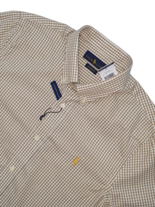 Camisa Ralph Lauren Masculina Micro Xadrez Dourado Pony Ouro