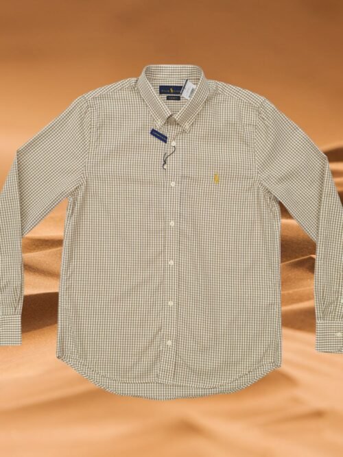 Camisa Ralph Lauren Masculina Micro Xadrez Dourado Pony Ouro