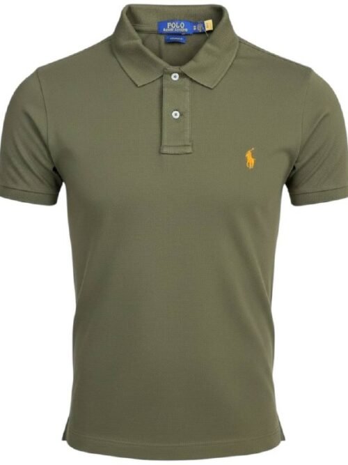 Polo Ralph Lauren Masculina Verde Exército Pony Laranja