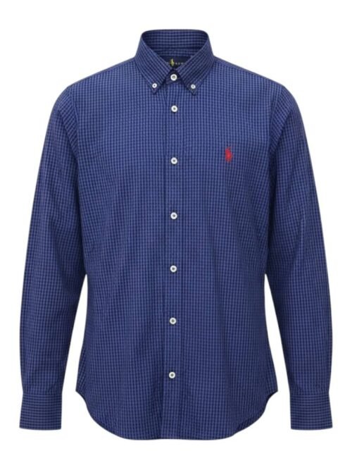 Camisa Ralph Lauren Masculina Micro Xadrez Australiano Azul Pony Vermelho