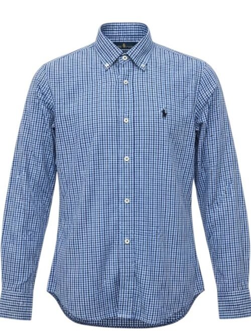 Camisa Ralph Lauren Masculina Micro Xadrez Azul Naval Pony Preto