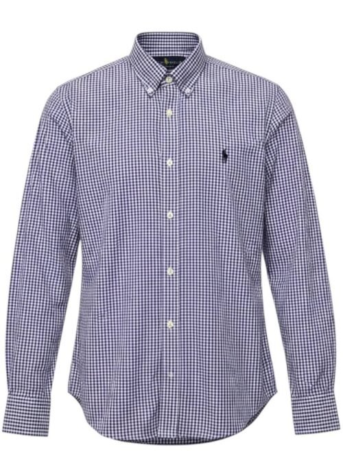 Camisa Ralph Lauren Masculina Micro Xadrez Lilás Pony Preto