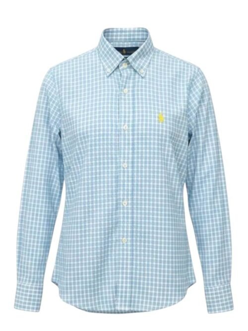 Camisa Ralph Lauren Masculina Xadrez Europeu Azul Bebê Pony Amarelo