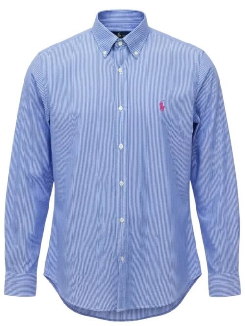Camisa Ralph Lauren Masculina Azul Listras Executiva Pony Rosa
