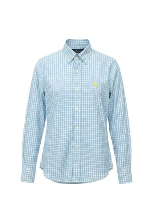 Camisa Ralph Lauren Masculina Xadrez Europeu Azul Bebê Pony Amarelo