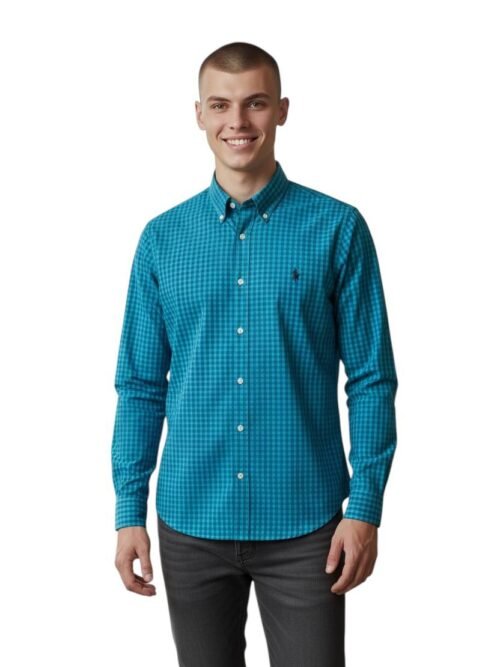 Camisa Ralph Lauren Masculina Xadrez Verde Esmeralda Pony Preto